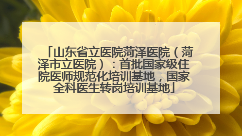 山东省立医院菏泽医院（菏泽市立医院）：首批国家级住院医师规范化培训基地，国家全科医生转岗培训基地